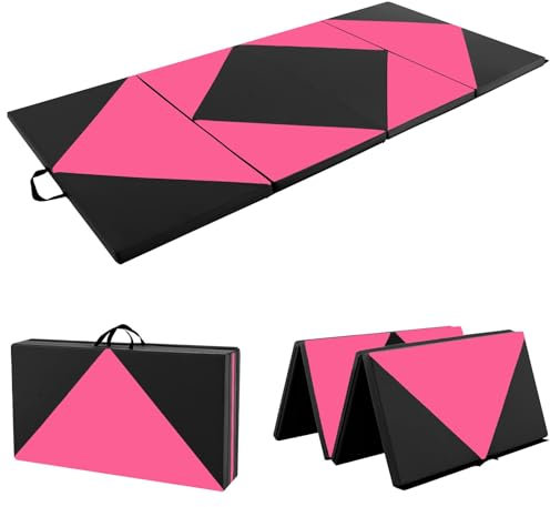 GOPLUS Tapis de Gym Epais Pliable, 240 x 117 x 5 CM, 4 Plis & Poignée Transport, Matelas Gymnastique de Sol Antidérapant en Cuir PU Imperméable, Attaches Auto-agrippantes pour Fitness, Gym, Yoga