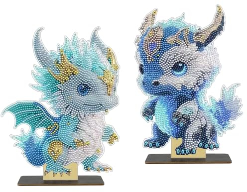 KiKiHong 2 Stück Dreidimensional Diamond Painting Drachen 5D Diamond Painting Diamant Painting Bilder Erwachsene Diamant Malerei Kits Desktop-Dekoration für zu Hause(22 * 18cm