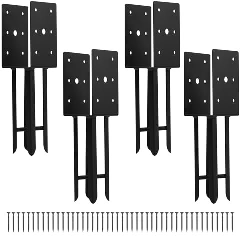 4x 4 Wet Concrete Fence Post Anchor 2 Pcs(Inner Dia 3.6x3.6) Heavy Duty U Shape Fence Post Holder Ground Spike Metal Black Powder Coated for Fence, Railing, Pergola Wood Post Bracket Anchor