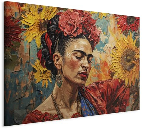 murando - Wandbilder XXL Leiwand Frida Kahlo 120x80 cm 1 tlg - Wand Deko Leinwand Bilder Groß Wanddeko Wohnzimmer Schlafzimmer Kunstdrucke - Sonnenblumen Blumen Natur Zweige h-H-10050-b-a