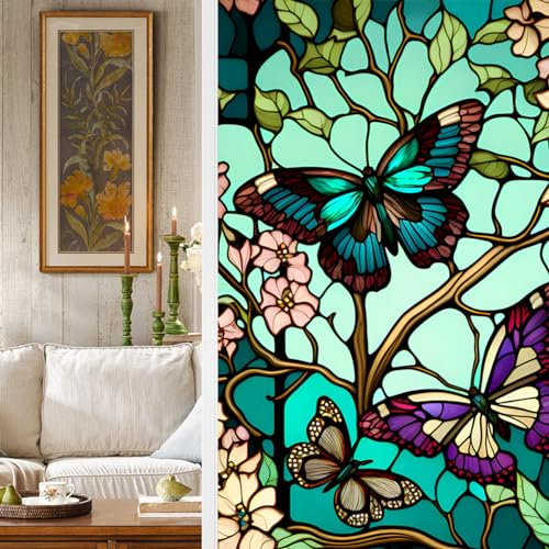 BBTISG 2 Stück Sichtschutz Fensterfolie, 45 x 100cm Fensterfolie Blickdicht Selbsthaftende Sichtschutz Fensterfolie statische Buntglasaufkleber für Zuhause, Büro, Badezimmer (Stil 29)