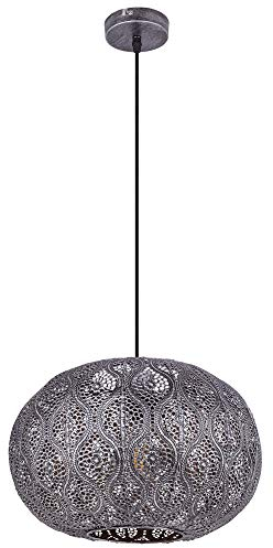 GLOBO Decken Pendelleuchte im orientalischen Design Hängelampe mit rundem Lampenschirm, schwarz silber-metallic, 1x E27, DMxH 30x120cm, Wohnzimmer Esszimmer