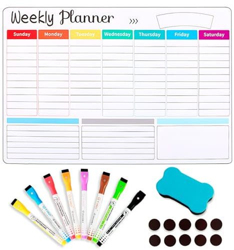 VINEST Magnetisch Whiteboard Wochenplaner Abwischbar 42x30cm, Magnettafel Kühlschrank für To Do Liste, Whiteboard Wochenplaner Magnetisch für Familienplaner Putzplan Haushaltsplan Menüplaner