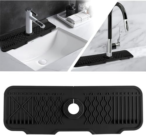Kitchen Sink Splash Guard, 17” x 5.9” Silicone Faucet Sink Splash Guard, Faucet Drain Mat for Kitchen Bathroom and Counter, Splash Drying Countertop Sink Protectors Absorbent Mat (Black2)
