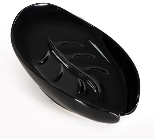 Umlaca Seifenschale mit Ablauf, Seifenhalter Keramik ohne Bohren, Seifenablage Schnell Trockend, Seifendose für Dusche, Waschbecken, Küche, Bad (Schwarz)