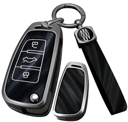 ontto Coque de clé brillante avec porte-clés de voiture compatible avec télécommande Audi Flip pliable pour A1 A3 A4 A5 A6 A6L A8 Q2 Q3 Q5 Q7 TT TTS R8 S3 S4 S5 S6 RS3 RS4 RS Noir