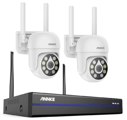 ANNKE 5MP Wireless CCTV Camera System, 10 Channel 5MP Wireless NVR with 2Pcs 5MP PT 2XPT Surveillance Cameras, Smart Human Detection, 2-Way Audio Colour Night Vision IP67 Work with Alexa,No HDD