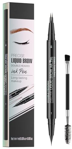 Microblading Eyebrow Pen - Waterproof 2-in-1 Dual-Ended Eye Brow Pen with 2-Fork-Tip Brow Pen and Precise Brush Create Natural Looking Defined Eyebrows Last All Day