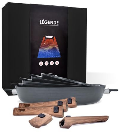 Coffret 4 poêles antiadhésives Légende à manches amovibles 20,24,28,32cm -Batterie de cuisine Durandal compatible four,induction