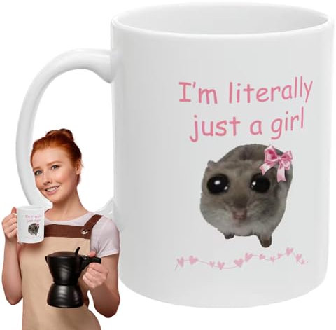 Funny Mug Sad Hamster Mug, Sad Hamster Mug, I'm Literally Just A Girl Ceramic Mug, Sad Hamster Meme Mug, 11oz Cute White Ceramic Mug, Hamster Funny Bow Tie Hamster Mug