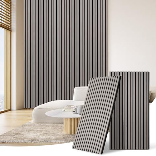 DOLLAR BOSS akustikpaneele holz, 3d wandpaneele 120x60cm 2 Stück wandverkleidung, holzwand, lärmschutz wand, akustikplatten, wanddeko holz, zierleisten wand für Büro&Schlafzimmer&küche Grau