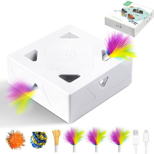 Migipaws Jouet pour Chat, Jouet interactif Automatique à 7 Trous pour Souris, Jouet d'éveil Ultra Amusant pour Les Chats d'intérieur, Rechargeable par USB, 4 pièces Accessoires
