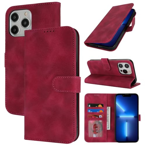 Zouzt Wallet Case for iPhone 13 Pro Max/12 Pro Max, Card Holder, Grape Red | Premium PU Leather, Shockproof TPU Shell, Magnetic Closure, Feels Good in The Hand, Anti-Fingerprint, Flip Folio Phone Cover