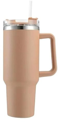 YETGFBH Mug Isotherme avec Paille Bouteille d'eau Isolée en Acier Inoxydable, Tasse De Café Chaud for Voiture, Chaude Et Froide, avec Poignée, Paille Sport Mug Isotherme Personnalisé(Brown)