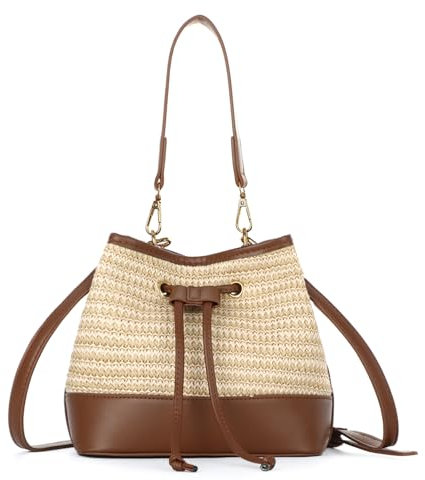 Freiesoldaten Sac à Main en Paille Sac à Main d'été avec Cordon de Serrage pour la Plage Sac à Bandoulière pour les Femmes