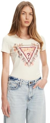GUESS Eco Damen-T-Shirt, kurzärmelig, dreieckig, Blumen
