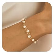 VIROMY Natürliche Perle Armband für Frauen 14K Gold Plattiert Double Layers Pearl Armband Zierliche Schmuck Geschenke für Sie
