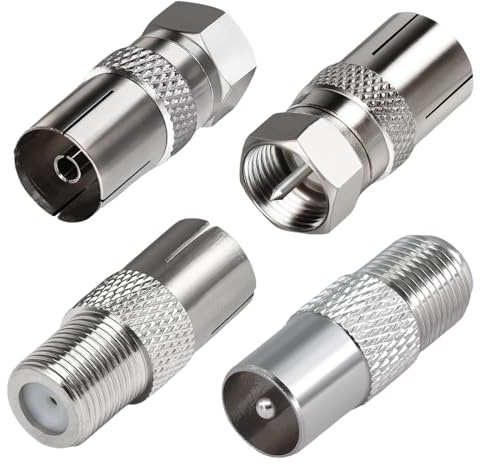Lot de 4 adaptateurs de type F vers coaxial, pour satellite avec TV, routeur, modem, récepteur satellite, équipement audio/vidéo, prise F femelle vers prise coaxiale mâle adaptateur pour câble
