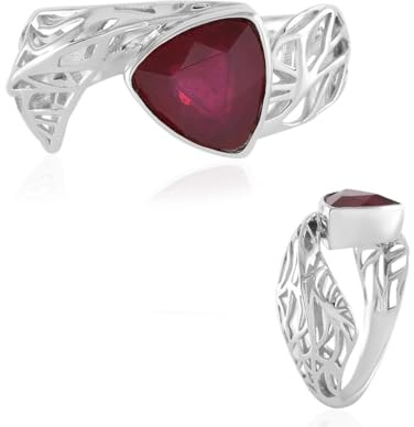 Cavill Madagaskar Rubin Ring 2,7 ct in Trillant Schliff, 9K Weißgold, filigran modern durchbrochenes Design, elegante rote Edelsteinfassung, wertvoller Schmuck für Damen