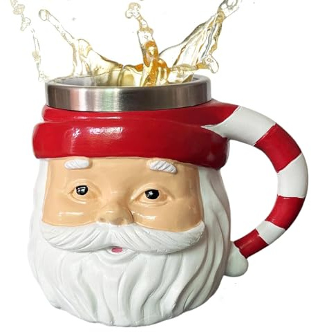 Weihnachtstassen - Keramiktasse mit Weihnachtsmann | Weihnachtsbecher | Vintage Weihnachtsmann | 250 ml Neuheit Dimbyware mit Edelstahlfutter für Küche Geburtstag Choco