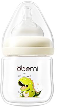 Oberni 120ml / 4oz Babyflaschen mit Langsamer Fluss Sauger für 0M+ Neugeborene, BPA-frei Baby flasche, Beige/1 Stück