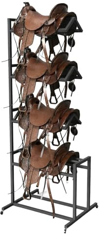 Porte selle cheval Porte-selle Portable Pour Stalle, Support De Couverture D'hiver Pour Chevaux Western Sur Roulettes, Support De Selle Anglais Noir À 4 Niveaux