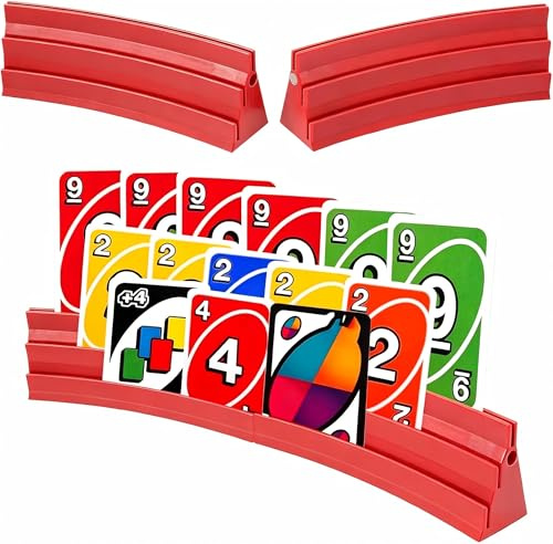 Ulluthu 4 Stück Kartenhalter Spielkarten, Plastik Spielkartenhalter zum Hinstellen, Kartenhalter mit Filzstreifen Stackbar Spielkartenhalter mit Magnet Pokerkarten Halter für Senioren Kinder Arthritis