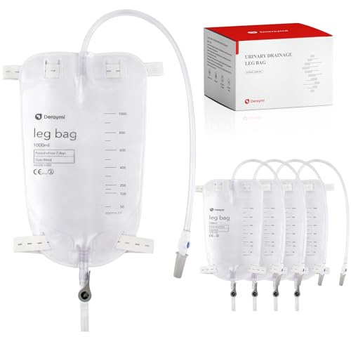 DERAYMI 10PCS Catheter Leg Bag, 1000ml with Anti-Reflux Valve Soft Fabric Backing Urinary Drainage Bag, Comes with Two Straps, 45cm Long Catheter, Lever Tap