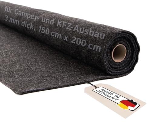 Camper Filz Meterware ohne Kleber, flexibler Nadelfilz für Camper Ausbau & Auto Innenverkleidung, 3 mm dick – Made in Germany, anthrazit, 150 cm x 200 cm