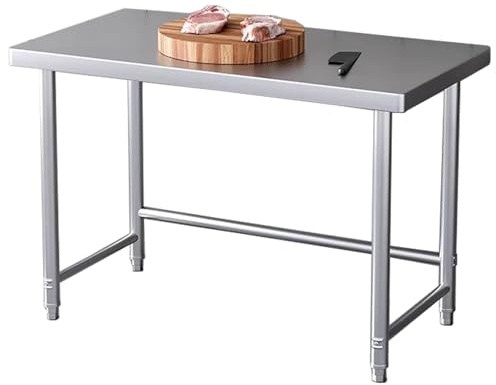 KCCRHIN Edelstahltisch Höhe 90 cm, Strapazierfähiger Gewerblicher Metall-Vorbereitungstisch 1 Etage, Offene Stützbeine, Arbeitstisch Für Die Küche, Hotels, Restaurants, Garagen,80x50x90cm