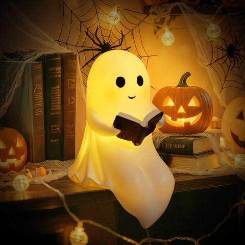 AYESY Niedliche Geister-Leselampe, Nachtlicht für Schlafzimmer, Ghost Reading Book Lamp, 3D-LED-Geister Statue Nachtlicht, Halloween Deko Led Geist Lampe, für Leser und Buchliebhaber(Klein)