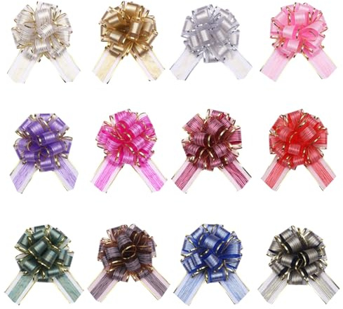 KASLCWA 12 Stück Große Geschenkschleife, Mehrfarbig Organdie Geschenkschleife 15 cm, Große Schneegarn Dekoschleife für Hochzeit, Regenbogen-Party, Weihnachten