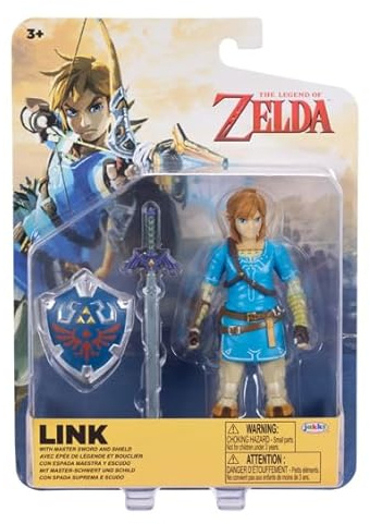 JAKKS Pacific The Legend of Zelda Link Actionfigur mit Meisterschwert & Hylian-Schild, 10,2 cm, Sammelspielzeug