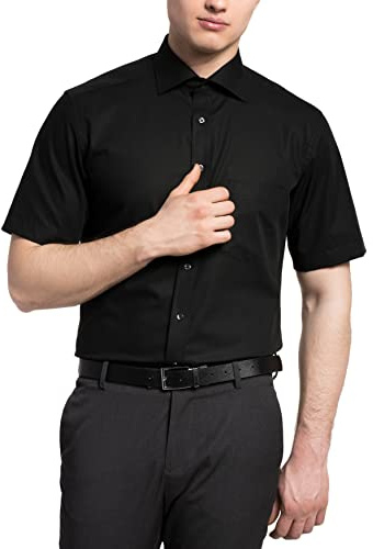 eterna Kurzarm Hemd Modern Fit Popeline Unifarben, Gr. 39, 99 schwarz