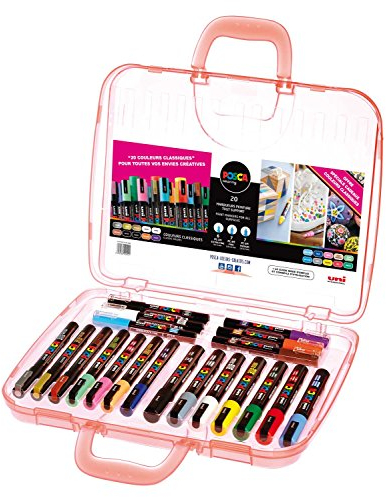 POSCA 186817 - POSCA Marker Malkoffer Klassik mit 20 Acrylstiften, für viele Oberflächen geeignet, verschiedene Spitzen und Farben