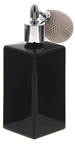 Schwarzer Glas-Flakon mit silberner Ballpumpe, 100ml Kosmetex Parfüm-Zerstäuber, leer, Ballp. Silber