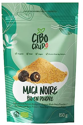 Maca Peruviana in Polvere Biologica - 150. Maca Nera delle Ande Bio e Pura dalla Radice di Maca. Fonte di Amminoacidi Acidi Grassi Calcio e Fosforo. Organic Black Maca Root Powder.