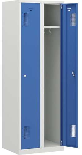 eurokraft | Basic | Spind | 2 Abteile | lichtgrau/lichtblau | Breite 600 mm | Zylinderschloss
