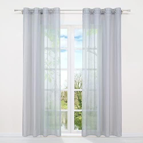 HongYa 1er-Pack Uni Voile Gardine Transparenter Vorhang Schal mit Ösen H/B 245/140 cm Silber