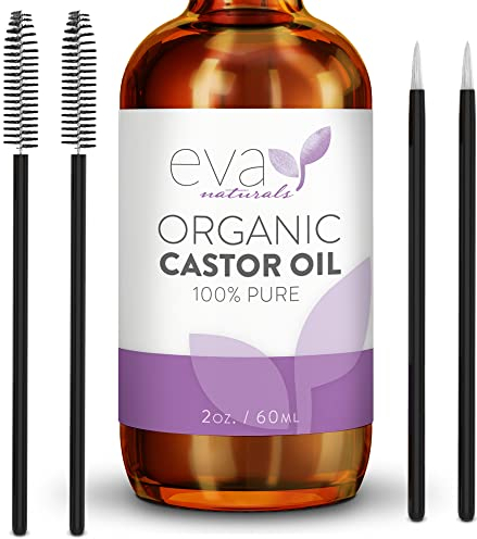 Eva Naturals Castor Oil (60ml) - Promotes Hair, Lash and Brow Growth, Diminishes Wrinkles and Anti-Aging - 100% Pure and Organic for Hair Treatment