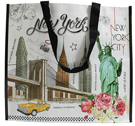 New York Freiheitsstatue Wiederverwendbare große Einkaufstasche Schultertasche, flower-pink, Large