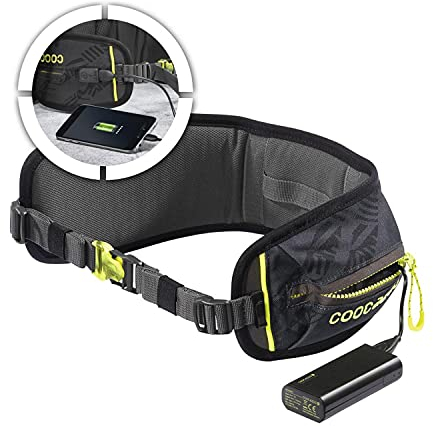 Hama coocazoo Hüftgurt „TecCheck Black“, schwarz, integrierter Power Pack, USB-Ladeport, 4000 mAh, inklusive Micro-USB-Ladekabel, ergonomischer Sitz, ab der 5. Klasse