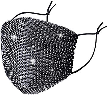 LIEIKIC Damen Mundschutz Kristalle Glitzer Elegant Waschbar Wiederverwendbar Atmungsaktive Mund und Nasenschutz Cover Halstuch für Halloween Abend Party (Schwarz)
