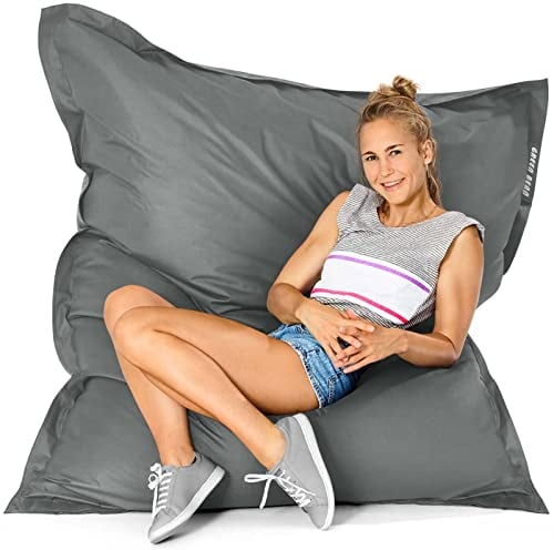 Green Bean© Outdoor Sitzsack XXL 140x180cm 380 Liter Kinder & Erwachsene Bean Bag EPS Perlen Füllung Riesensitzsack Groß Liegekissen Waschbar Wetterfest Lounge Chair Sitzkissen Bodenkissen Grau