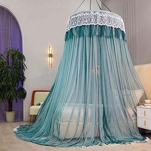 Princess Dome Zanzariera Doppio strato Filato Letto matrimoniale a baldacchino, Tenda da letto sospesa in pizzo per letti singoli o king size Ideale per camera da letto decorativa-Verde scuro