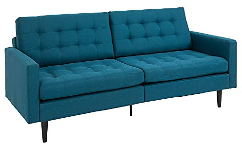 HOMCOM Sofá Convertible 3 plazas Diseño Contemporáneo Respaldo reclinable independientemente en 3 Posiciones Lino Azul Pato