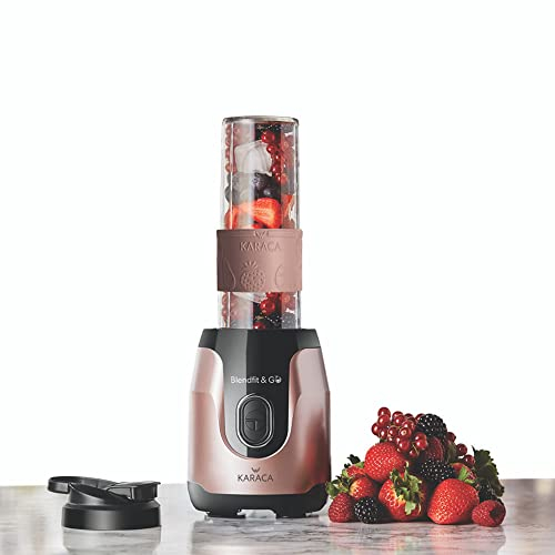 Karaca Blendfit Go Personal Personal Smoothie Mixer Rosegold, 550 W, 600 ml, Milkshake Blender, BPA frei, klebrige Füße, 4 Messer, Ice Crush- Funktion