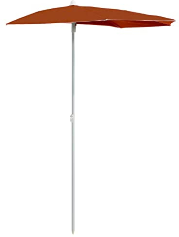 vidaXL Sonnenschirm Halbrund mit Mast Balkonschirm Terrassenschirm Gartenschirm Marktschirm Ampelschirm Strandschirm 180x90cm Terracotta-Rot