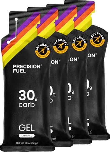 Precision Fuel 30 Energy Gels - Mild, Neutral Flavour Running Gels for Endurance Athletes, 30g Carbohydrate, Easy-to-Digest, Perfect for Running & Long-Duration Sports (Original, 4 gels)