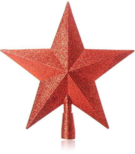 COM-FOUR® rote Christbaumspitze in Stern-Form - Roter Stern für die Weihnachtsbaum-Spitze - verzierter Weihnachtsbaumschmuck - traditioneller Christbaum-Schmuck aus Kunststoff